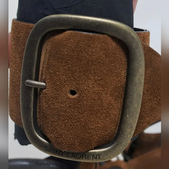 NWT Saint Laurent Suede  Otterproof Ankle Strap Sandals Heels Buckle 36 EU 6 US - Picture 11 of 15